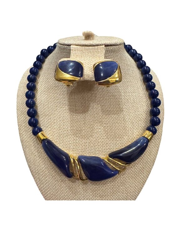 Lady Remington Jewelry - Vintage Lady Remington Blue & Gold Necklace & Clip-On Earrings Set
